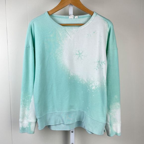 GAP Upcycled DIY Bleach Dyed Snowflake Mint Green Sweatshirt Top Womens Small - Picture 1 of 8